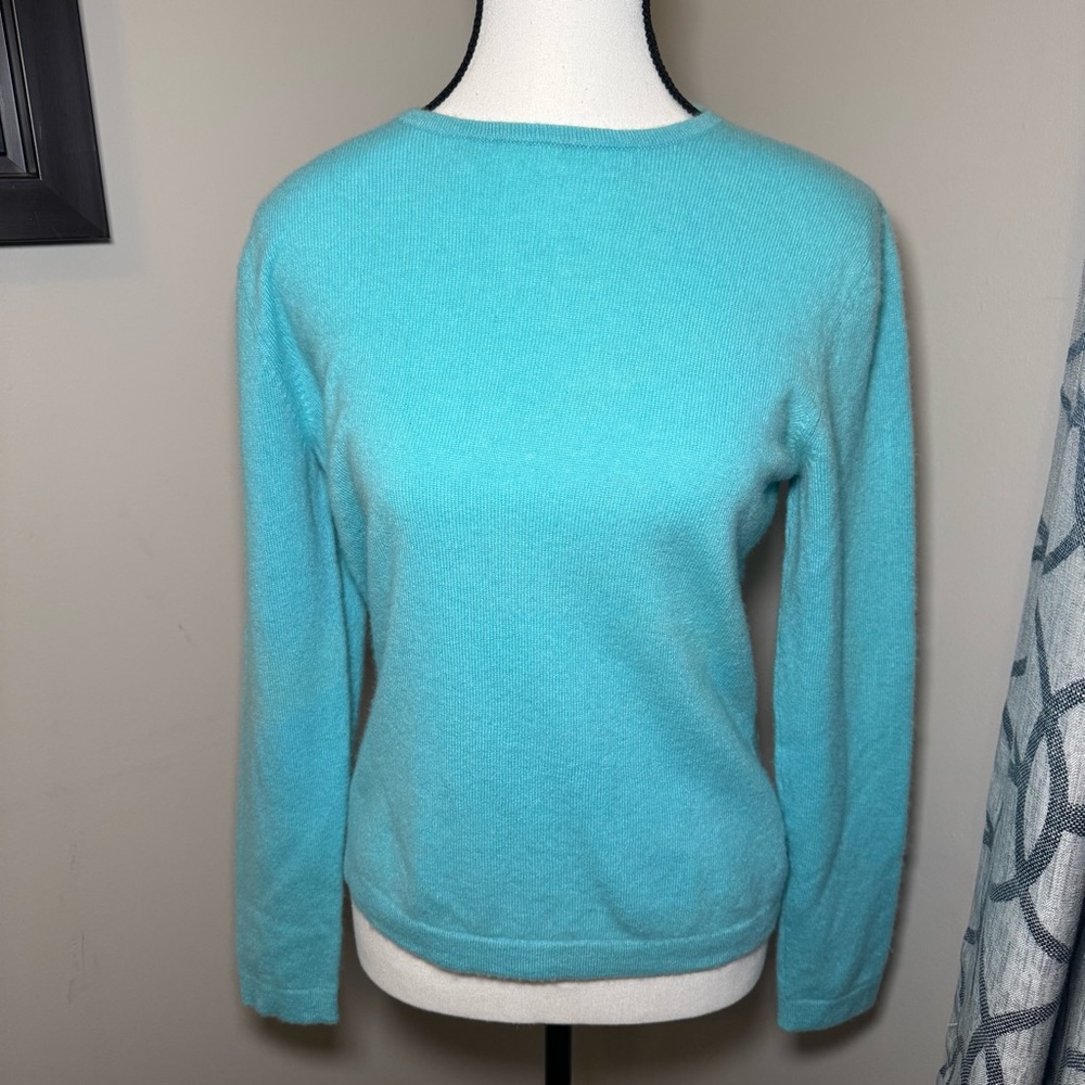 Marshall Fields 100% Cashmere‎ Aqua Crewneck Sweater Women S Vintage